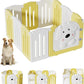 Foldable Dog Play Pen Indoors, Non-Slip Sturdy Puppy Playpen with Door, 25.5" H 10-Panel Adjustable Shape Dog Fence Pen for Small/Medium Dogs, Thickened, Easy to Store, White+Yellow