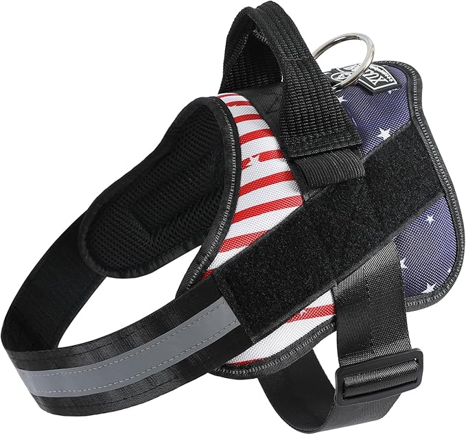 Bolux Dog Harness, No-Pull Reflective Dog Vest, Breathable Adjustable Pet Harness with Handle for Outdoor Walking - No More Pulling, Tugging or Choking (Flag, Large)