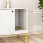 Cat Litter Box Enclosure, Fluted Hidden Litter Box Furniture with Scratch Pad and Metal Legs, Modern Enclosed Cat Cabinet, 31.5 x 17.7 x 21.7 Inches Indoor Pet House for Living Room, Washroom, White