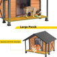 Aivituvin Dog House with Insulated Liner Outdoor All-Around Iron Frame Dog Kennel Outside with Overhang Roof Large Porch Weatherproof