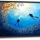 Large Ocean Diving Wall Art for Living Room, Framed Oversized Fish Wall Decor Underwater Marine Life Canvas Painting Modern Artwork for Living Room Bathroom Bedroom Office Dining Room 60"x30"