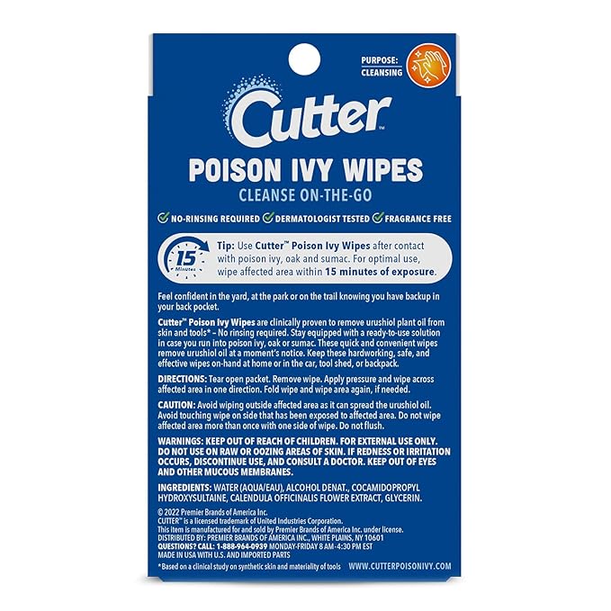 Poison Ivy Wipes, On-the-Go Cleansing for Poison Ivy, Oak & Sumac, 12 Wipes