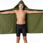 Flow Hydro Sport Towel - Microfiber Quick Dry Swimming Towels for Swim, Pool, Triathlon, and Other Water Sports in Medium, Large, Extra Large, and Hooded Sizes (Army Green, Large w/Hood)