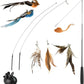 Interactive Bird Simulation Cat Feather Toy Set Cat Retractable Wand Toys Suction Cups Base,Include Detachable 7 Pcs Replacements Feathers Toys