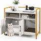 Tangkula Litter Box Enclosure, Modern Cat Litter Box Furniture with Metal Frame, Scratching Board, Storage Compartment, Hidden Cat Washroom (Marble White)