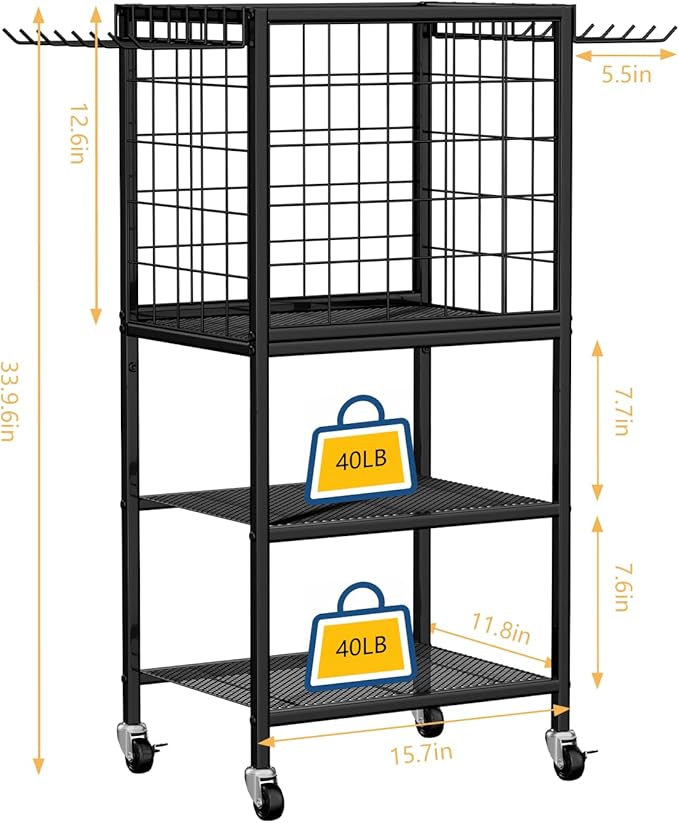Dumbbell Rack for Home Weight Rack for Home Gym Yoga Mat Storage Rack Black Workout Equipment Storage Organizer with Hooks Yoga Mat Holder with Wheels for Yoga Block, Dumbbell, Resistance Band
