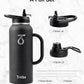 Trebo 40oz Water Bottle Insulated with Handle, Stainless Steel Metal Large Jug,Travel Flask with Straw Spout Lid,Mug Tumbler Cup with Carry Pouch,Keep Cold Hot, Indigo Black