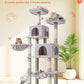 Taoqimiao 66-Inch Cat Tree Cat Tower for Indoor Cats, Plush Multi-Level Cat Condo with 7 Scratching Posts, 2 Perches, 2 Caves, Hammock, 2 Pompoms MS013W Light Gray