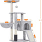 Heybly Cat Tree with Cat Self Groomer Brush, Cat Tower Condo for Indoor Cats with Padded Plush Perch, Cat House with Basket Scratching Board Post, Light Gray HCT005SW