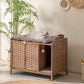 Cat Litter Box Enclosure Furniture with Divider, Handwoven Rattan Litter Box with Mat, 31.2 x 19.6 x 24.2 Inches, Metal Heightened Feet, Hidden Cat House for Living Room, Bedroom (Natural)