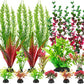 18-Piece Artificial Aquarium Plants Decorations – Large Set with Red & Green Foliage, Fish Tank Decor for Betta, Goldfish, Freshwater & Saltwater Tanks, Weighted Bases
