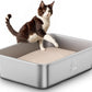 Stainless Steel Litter Box, Metal Cat Litter Box with High Sided for Big and Small Cats, Kitty Litter Boxes, Non-Stick, Easy to Clean, Odor-Free, Small Cats Toilet