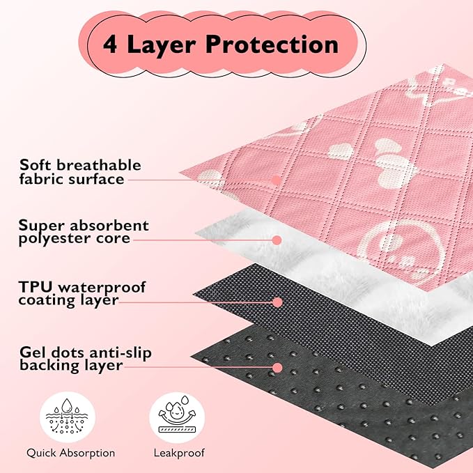 2 Pack Guinea Pig Bedding - Washable Guinea Pig Liners for C&C 2x4 Cage, Waterproof Reusable & Anti Slip Pee Pads Super Absorbent Mats for Small Animals Rabbit Hamster Rat (Pink, 57 x 28 Inch)