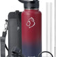 BUZIO 40 oz Water Bottle Insulated with Straw & 3 lid and Carrying Pouch, Leak Proof Anti-Slip Stainless Steel Water Flask Jug, Cold for 48 Hrs Double Vacuum Thermo Canteen, BPA-Free, Ruby Red Navy