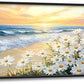 Large Beach Daisy Wall Art, Framed Coastal Beach Wall Decor for Living Room, Oversized Sunrise Canvas Painting Seascape Pictures Home Decoration for Living Room Bedroom Office 60"x30"