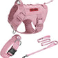 OneTigris Pink Dog Harness Leash Collar Set,Adjustable Dog Vest Harness for Walking Hiking Training(Medium)