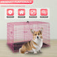 FDW Dog Crate for Small Dogs 24 Inch Folding Metal WirePet Cage Double Door W/Divider Panel Indoor Outdoor Kennel Leak-Proof Plastic Tray,Pink