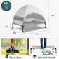 Upgraded Elevated Dog Bed with Canopy, Portable Raised Outdoor Dog Bed with Stable Anti-Slip Feet, Removable Wider Shade, Raised Dogs Cot for Large Pets Camping, Indoor & Outdoor Use
