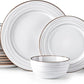 GBHOME Ceramic Dinnerware Sets,18 pcs Embossed Elegant Stoneware Plates and Bowls Sets, Housewarming Wedding Gift | Dishwasher & Microwave Safe | Dishes Set Service for 6