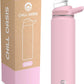 Chill Oasis Water Bottle | Compatible With Popular Flavor Cartridges | BPA Free, Leak Proof, Double-Walled Vacuum Insulated Stainless Steel, and Dishwasher Safe | Cold for 24 Hours (Pink, 22oz)