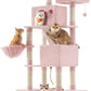 Feandrea Cat Tree, 81.1-Inch Large Cat Tower with 13 Scratching Posts, 2 Perches, 2 Caves, Basket, Hammock, Pompoms, Multi-Level Plush Cat Condo for Indoor Cats, Jelly Pink UPCT190P01