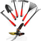 Set of 7 Gardening Tool Set, Rust-Resistant Handy Tools for Gardening, Ideal Gardening Gift Set, Including Trowel, Weeder, Hoes, and Rakes (Red)