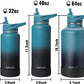 64oz Insulated Water Bottle with Straw, Half Gallon Stainless Steel Vacuum Water Jug, Large Thermal Water Bottle Flask with Leakproof 3 Lids for Travel, Camping, Gym Sports Armygreen