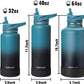 40oz Insulated Water Bottle with Straw, Stainless Steel Metal Vacuum Water Flask, Large Thermal Water bottle with Leakproof 3 Lids for Travel, Camping, Gym Sports Indigo Black