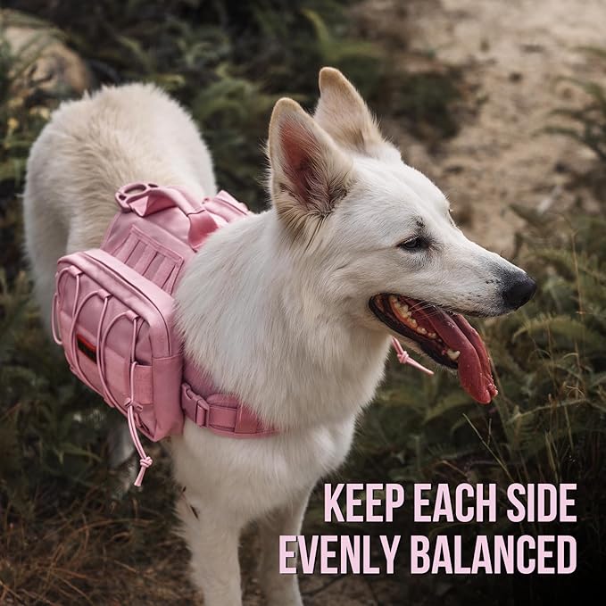 ONETIGRIS Dog Backpack for Medium & Large Dogs, Mammoth Nylon Dog Pack Tactical Backpack Harness with Side Pockets for Hiking Walking Training Running (Pink, Large)
