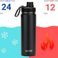 Drinco Stainless Steel Water Bottle Spout Lid Vacuum Insulated Double Wall Water Bottle Wide Mouth (40oz 32oz 22oz 18oz 14oz) Leak Proof Keep Cold Sport Camping Hiking (22 oz, 22oz Black)