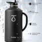 Trebo 128 oz Water Bottle Insulated with Handle, One Gallon Stainless Steel Metal Large Jug, Travel Flask with Straw Spout Lid, Mug Tumbler Cup with Carry Pouch, Keep Cold Hot, Black
