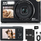 5K Digital Camera, Dual Screens Camera with 18X Digital Zoom, Compact Vlogging Camera for Teens, Beginner-Friendly Gift Pack, 32GB Card & 2 Batteries, Black