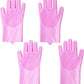 Pet Grooming Gloves，Heat-Resistant Silicone Gloves with High-Density Teeth for Enhanced Massaging and Bathing of Dogs and Cats (Pink, 2 Pair)
