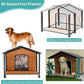 Outdoor Dog House,Weatherproof Wooden Dog Shelter for Medium to Large Sized Dogs,Iron Frame Indoor Outdoor Doghouse,Puppy Kennel,Pets Warm House in Winter with Large Porch