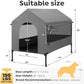 Veehoo 47" Dog House, 2-in-1 X-Large Dog House Outdoor Indoor Weatherproof, Outside Elevated Dog Cot Bed Dog Tent Shade, Three-Sided Breathable Mesh Windows and Sunshades, CWC2435CP