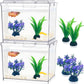 Mini Betta Fish Tank, Small Fish Bowl for Temporary Space, 0.2 Gallon Stackable Cube Tank with Artificial Plants and Gravels for Small Fish, Insect, Shrimp, Crab, Spider. (Pack-2)