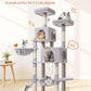 Taoqimiao 66-Inch Cat Tree Cat Tower for Indoor Cats, Plush Multi-Level Cat Condo with 7 Scratching Posts, 2 Perches, 2 Caves, Hammock, 2 Pompoms MS013W Light Gray