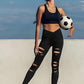 DIBAOLONG Womens High Waist Yoga Pants Cutout Ripped Tummy Control Workout Running Yoga Skinny Leggings
