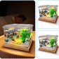 Mini Betta Fish Tank Kit with LED Light Base, Small Fish Bowl for Temporary Space, 0.2 Gallon Stackable Cube Tank with Artificial Plants for Small Fish, Insect, Shrimp, Crab, Spider (Kit-2)