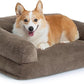 Hollypet Fluffy Plush Dog Cat Pet Couch Soft Calming Sofa Bed for Medium Small Cats and Dogs, Gray, 28"x21"x10"