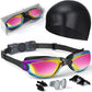 Kids Swim Goggles, Swimming Goggles for Kids Toddlers 3-14 with Swim Cap, Nose Clip, Nose Bridge, Ear Plugs