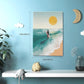 Beach Surfing Wall Art Ocean Coastal Wave Canvas Wall Decor Summer Nature Seascape Pictures Painting Print Framed Artwork Decorations for Bathroom Living Room Office Bedroom 16"x24"
