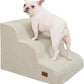 Dog Step for Bed, Dog Stair 3-Step 35D Pet Stair 15.7" H for High Bed or Sofa Non-Slip Balanced Pet Step Indoor, Beige