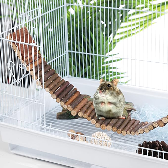 Hamiledyi Hamster Suspension Bridge Rat Long Bendy Bridge Wooden Climbing Ladder Cage Accessories for Syrian Hamster Gerbil Mouse Rat(21.6x2.7 inch(L*W))