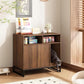 Cat Litter Box Enclosure, Large Hidden Pet Storage Cabinet Furniture with Waveform Fluted Doors & Scratching Pad, Modern Wooden Cat House Indoor for Washroom, Living Room, Bedroom, Rustic Brown