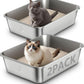 2 Pack Stainless Steel Cat Litter Box, 19.5" L×13.6" W×5.9" H, Metal Kitty Litter Box with High Sided for Big and Small Catss, Non-Stick, Easy to Clean, Odor-Free