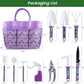 Gardening Tool Set 10-Piece, Heavy Duty Garden Tool Set with Purple Floral Tote Bag and Gift Box, Gardening Tools Kit with Ergonomic Non-Slip Handle, Ideal Gardening Gifts for Women Mom