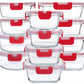 M MCIRCO 24-Piece Glass Food Storage Containers with Locking Lids,Glass Meal Prep Containers Set - Airtight Lunch Containers, Microwave, Oven, Freezer and Dishwasher, Red