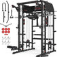 Mikolo Smith Machine, Multi-Function Power Cage with Dual Pulley System, Vertical Leg Press Attachment, Squat Rack Power Rack with More Training Attachment for Home Gym