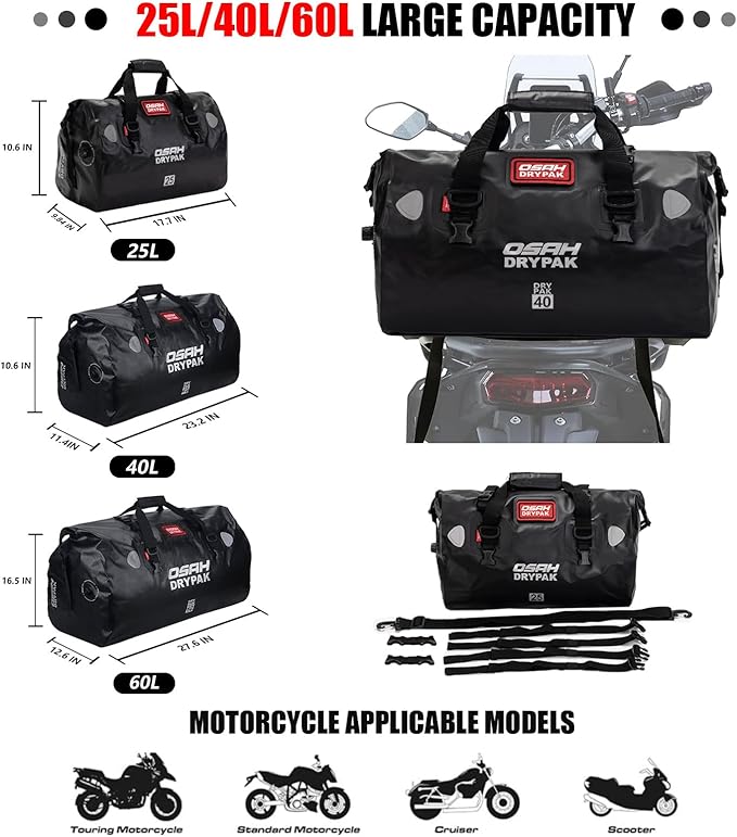 Waterproof Duffel& Luggage Bag - Motorcycle Dry Bag Tail Saddle Bags with Roll Top Closure,Large Storage Space,for Camping, Kayaking, Fishing & Traveling(Sky, 25L)